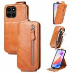 For Honor X6a Zipper Wallet Vertical Flip Leather Phone Case(Brown)