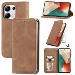 For Xiaomi Redmi Note 13 4G Retro Skin Feel Magnetic Flip Leather Phone Case(Brown)