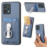 For Realme 9 Pro+ Carbon Fiber Card Wallet Ring Holder Phone Case(Blue)