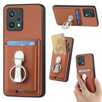 For Realme 9 Pro+ Carbon Fiber Card Wallet Ring Holder Phone Case(Brown)