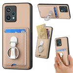 For Realme 9 Pro+ Carbon Fiber Card Wallet Ring Holder Phone Case(Khaki)