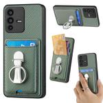 For vivo V23 5G Carbon Fiber Card Wallet Ring Holder Phone Case(Green)