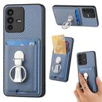 For vivo V23 5G Carbon Fiber Card Wallet Ring Holder Phone Case(Blue)