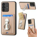 For vivo V23 5G Carbon Fiber Card Wallet Ring Holder Phone Case(Khaki)