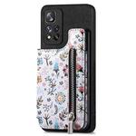 For Redmi 10C Retro Painted Zipper Wallet Back Phone Case(Black)