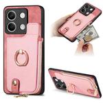 For Xiaomi Redmi Note 13 Cross Leather Ring Vertical Zipper Wallet Back Phone Case(Pink)