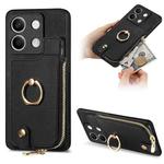 For Xiaomi Redmi Note 13 Cross Leather Ring Vertical Zipper Wallet Back Phone Case(Black)