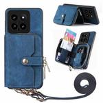 For Xiaomi 14 Crossbody Multi-function Zipper Wallet Phone Case(Blue)