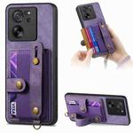 For Xiaomi 13T / 13T Pro Retro Cross Wristband Wallet Leather Back Phone Case(Purple)