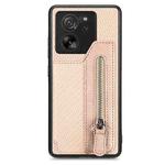 For Xiaomi 13T / 13T Pro Carbon Fiber Flip Zipper Wallet Phone Case(Apricot)