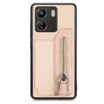 For Xiaomi  Redmi 13C Carbon Fiber Flip Zipper Wallet Phone Case(Apricot)
