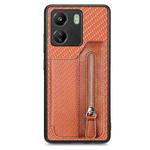 For Xiaomi  Redmi 13C Carbon Fiber Flip Zipper Wallet Phone Case(Brown)