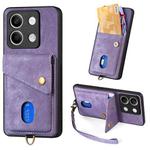 For Xiaomi Redmi Note 13 5G Retro Card Wallet Fold Leather Phone Case with Strap(Purple)