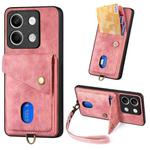 ForXiaomi Redmi Note 13 Retro Card Wallet Fold Leather Phone Case with Strap(Pink)