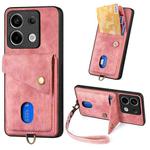 For Xiaomi Redmi Note 13 Pro Retro Card Wallet Fold Leather Phone Case with Strap(Pink)