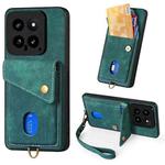 For Xiaomi 14 Retro Card Wallet Fold Leather Phone Case with Strap(Green)