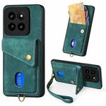 For Xiaomi 14 Pro Retro Card Wallet Fold Leather Phone Case with Strap(Green)