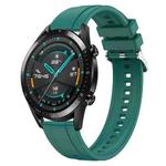 For Huawei Watch GT 42mm / 46mm Tire Pattern Silver Buckle Silicone Watch Band(Dark Green)