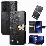 For Xiaomi 13T / 13T Pro Rhinestones Butterfly Love Flower Embossed Leather Phone Case(Black)