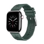 For Apple Watch SE 2023 44mm H Texture Soft Silicone Buckle Watch Band(Dark Green)