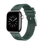 For Apple Watch Ultra 2 49mm H Texture Soft Silicone Buckle Watch Band(Dark Green)