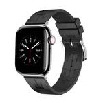 For Apple Watch Series 8 45mm H Texture Soft Silicone Buckle Watch Band(Black)
