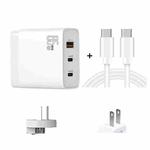 GAN 65W PD45W Dual Type-C / QC3.0 USB  Multi Compatible Charger + 2m USB-C to USB-C Data Cable AU + US Plug White