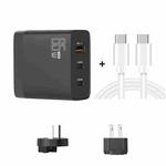 GAN 65W PD45W Dual Type-C / QC3.0 USB  Multi Compatible Charger + 2m USB-C to USB-C Data Cable AU + US Plug Black