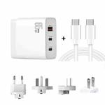 GAN 65W PD45W Dual Type-C / QC3.0 USB  Multi Compatible Charger + 2m USB-C to USB-C Data Cable EU + UK + AU + US Plug White