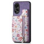 For OPPO A58 4G Retro Painted Zipper Wallet Back Phone Case(Purple)