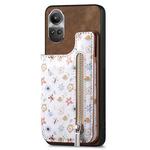 For OPPO Reno10 Global Retro Painted Zipper Wallet Back Phone Case(Brown)
