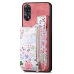 For OPPO Reno8 T 4G Retro Painted Zipper Wallet Back Phone Case(Pink)