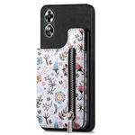For OPPO A17 Retro Painted Zipper Wallet Back Phone Case(Black)