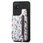 For OPPO A16K Retro Painted Zipper Wallet Back Phone Case(Black)