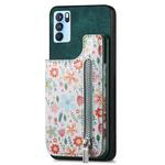 For OPPO Reno6 5G Retro Painted Zipper Wallet Back Phone Case(Green)