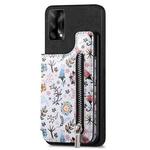 For OPPO F19/A74 4G Retro Painted Zipper Wallet Back Phone Case(Black)