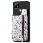 For Realme C21Y Retro Painted Zipper Wallet Back Phone Case(Black)