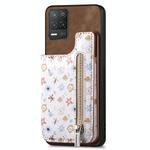 For Realme 8 5G/V13 5G Retro Painted Zipper Wallet Back Phone Case(Brown)
