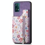 For Realme 9 Pro Retro Painted Zipper Wallet Back Phone Case(Purple)