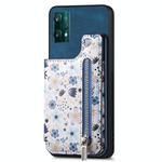 For Realme 9 Pro Retro Painted Zipper Wallet Back Phone Case(Blue)