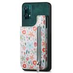For Realme 9 Pro Retro Painted Zipper Wallet Back Phone Case(Green)