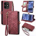 For Itel S23+ Geometric Zipper Wallet Side Buckle Leather Phone Case(Red)
