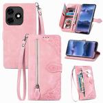 For Itel S23+ Embossed Flower Zipper Leather Phone Case(Pink)