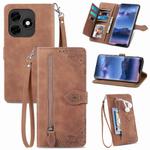 For Itel S23+ Embossed Flower Zipper Leather Phone Case(Brown)