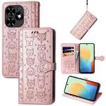 For Tecno Spark Go 2024 Cat and Dog Embossed Leather Phone Case(Rose  Gold)