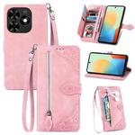 For Tecno Spark Go 2024 Embossed Flower Zipper Leather Phone Case(Pink)