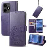 For Tecno Itel S23+ Four-leaf Clasp Embossed Buckle Leather Phone Case(Purple)