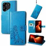 For Tecno Pova 5 4G Four-leaf Clasp Embossed Buckle Leather Phone Case(Blue)