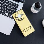 For Huawei Mate 60 Pro Litchi Texture Fold Holder Shockproof Phone Case(Yellow)