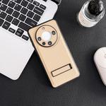 For Huawei Mate 60 Pro Litchi Texture Fold Holder Shockproof Phone Case(Khaki)